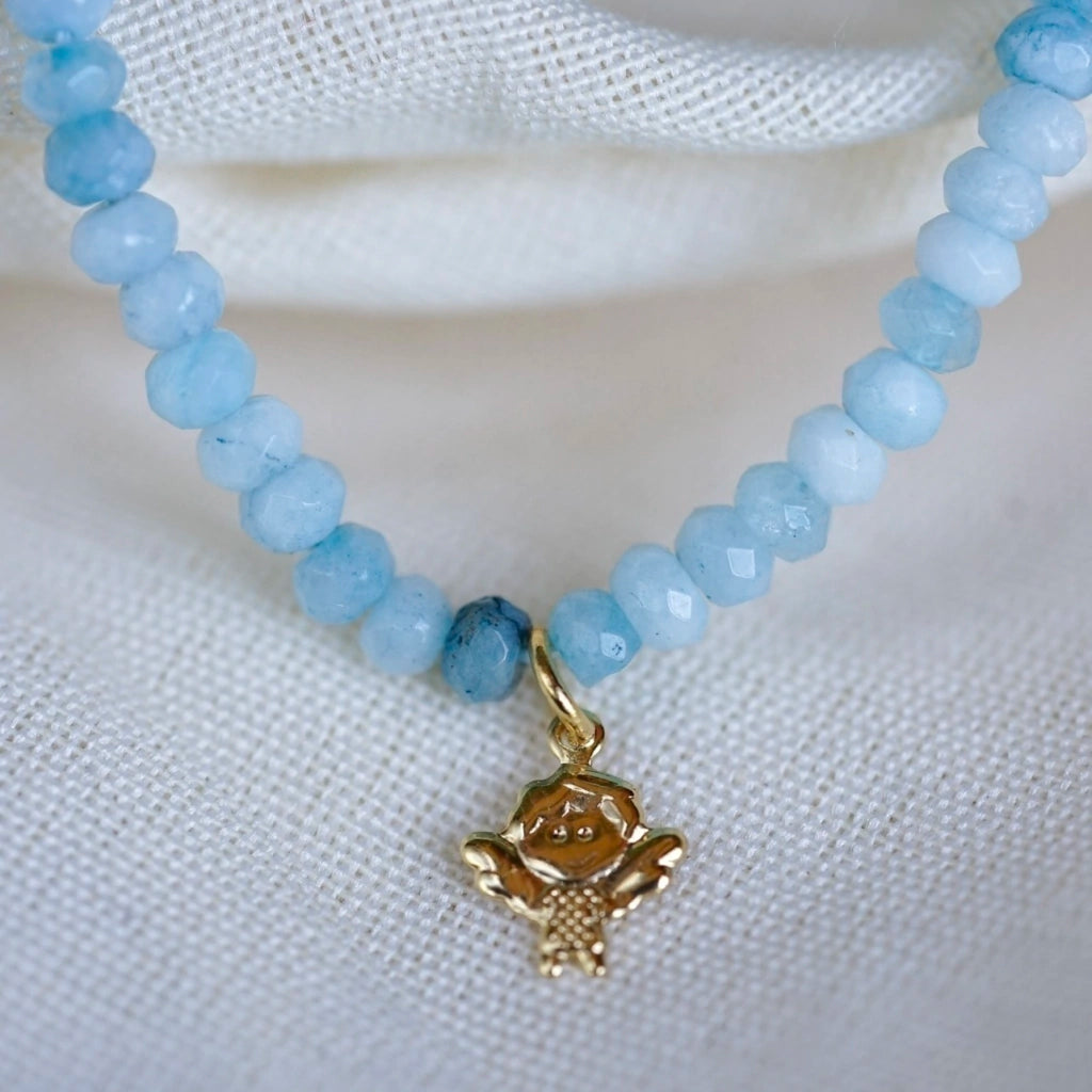 Baby Angel Necklace with Blue Jade Natural Stones