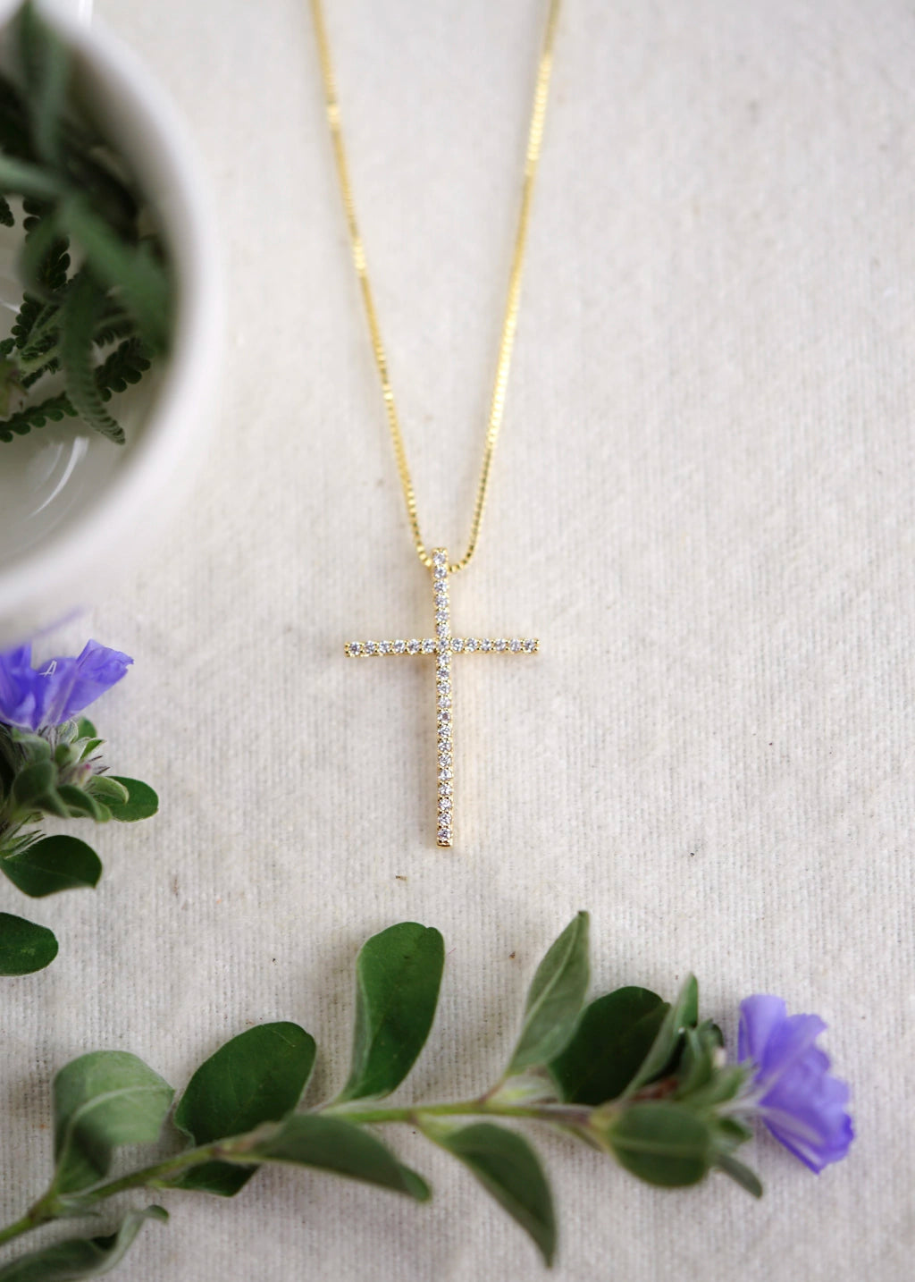 Delicate Studded Cross Necklace