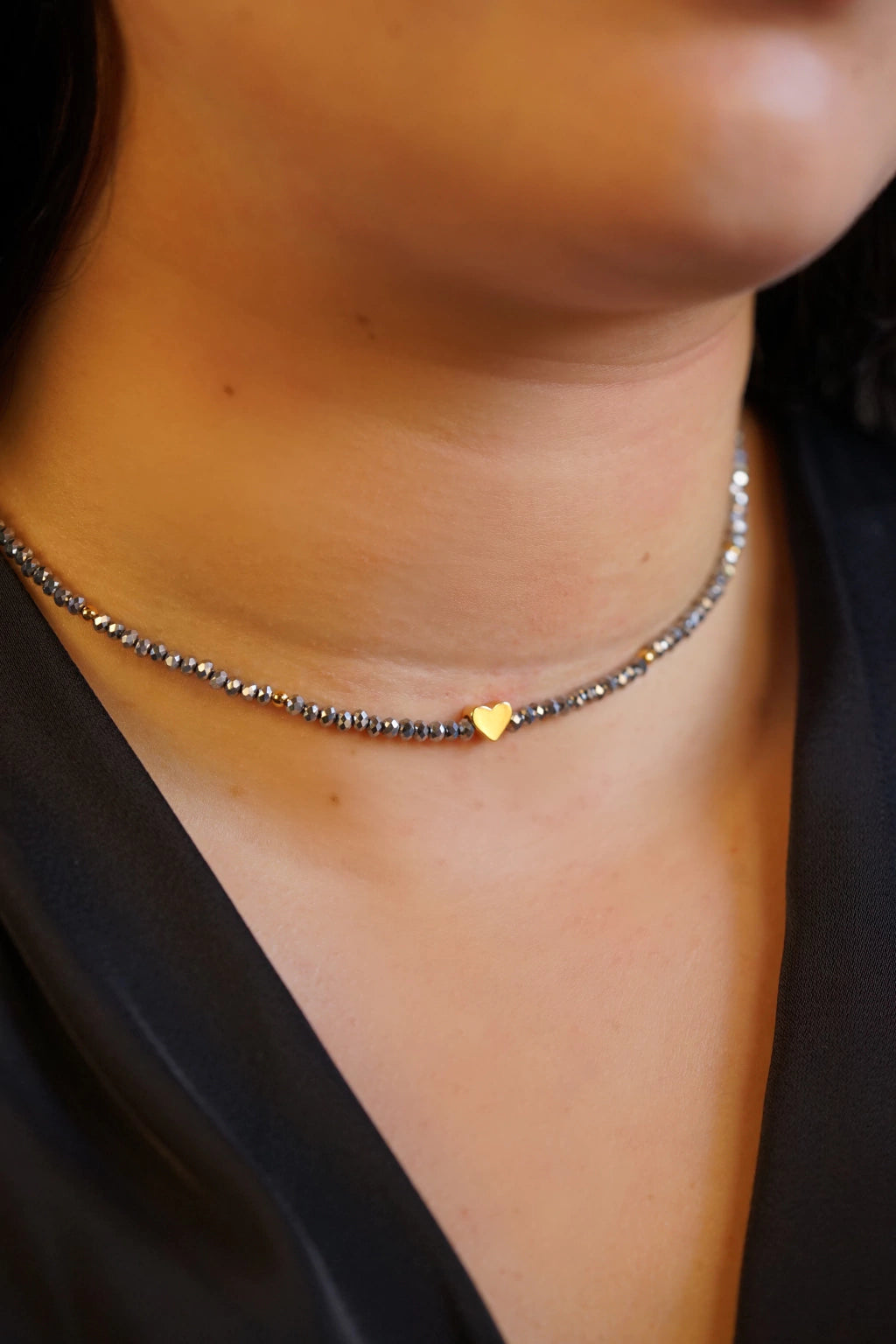 Cristal Silver Choker with Mini Heart